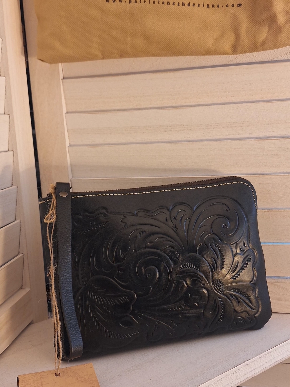 Patricia Nash Black Embossed Leather Wristlet